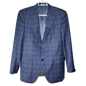 Peter Millar Blazer 42L Men's Blue Plaid Windowpane 100% Wool 2 Button EUC